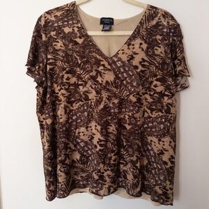 Y2K Fairy‎ Grunge Brown Top Womens 24W Boho Earthy 2000s Paisley Plus Flutter